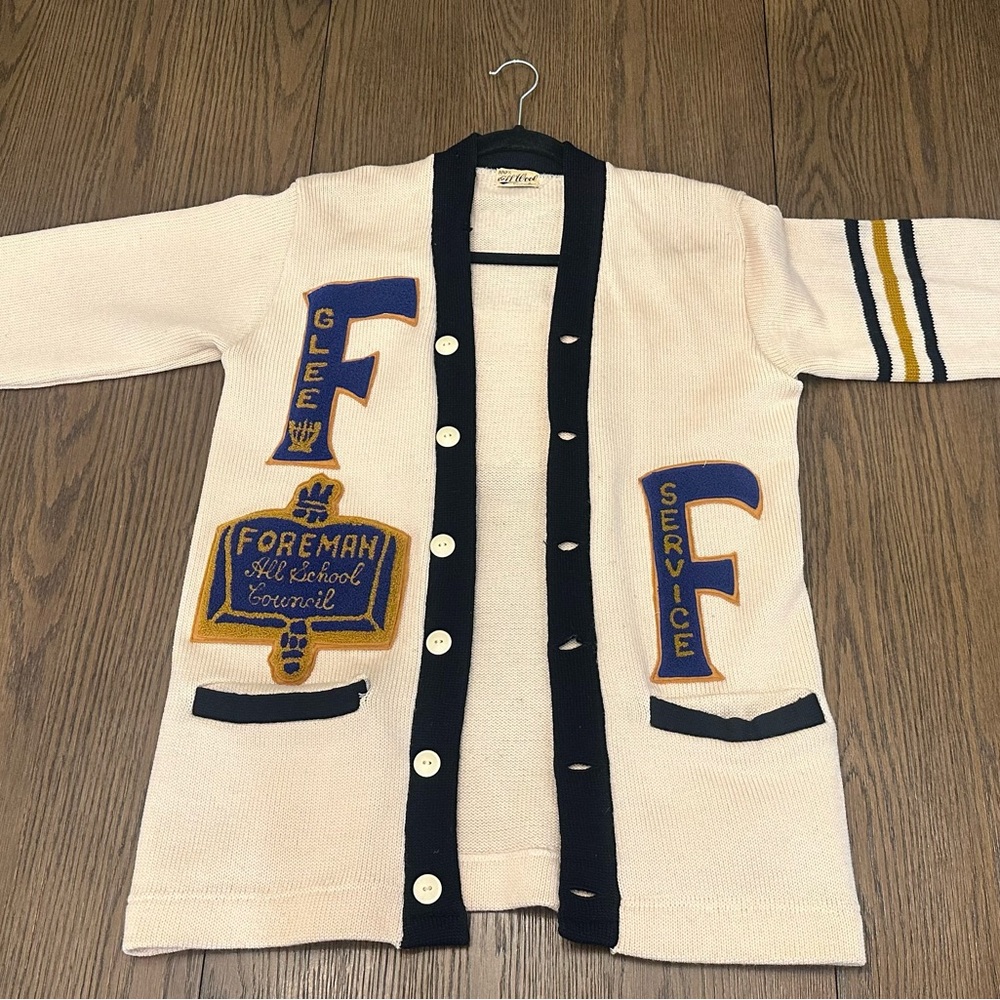Cream Vintage 1950’s Foreman HS Chicago, IL Varsity Letterman Cardigan